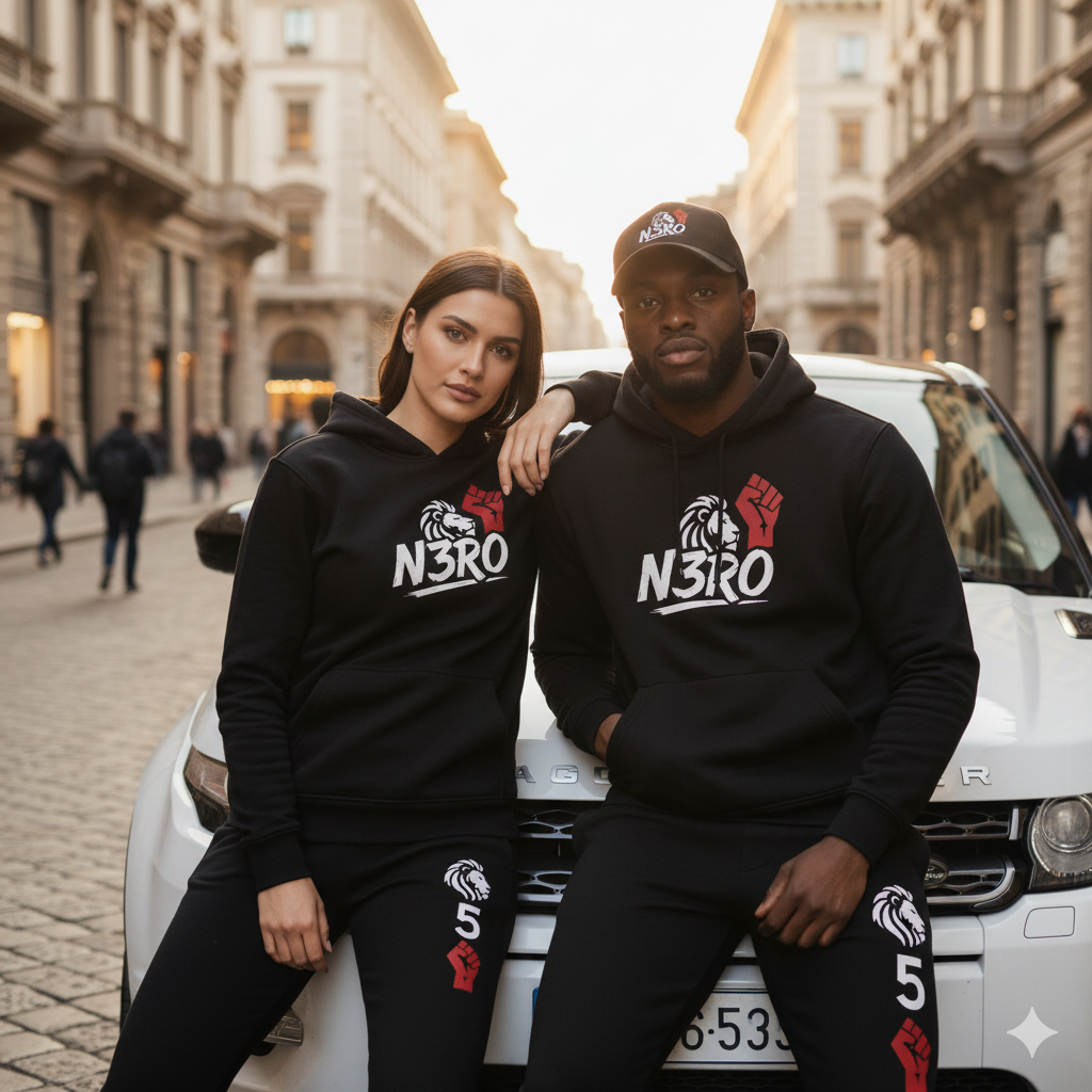 Felpa con cappuccio streetwear N3RO LION POWER -NERO