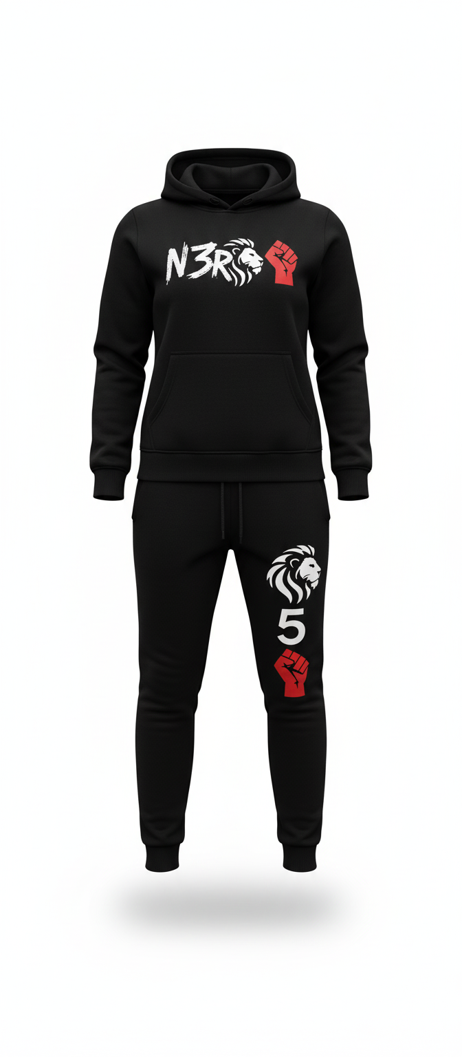 Felpa con cappuccio streetwear N3RO LION POWER -NERO