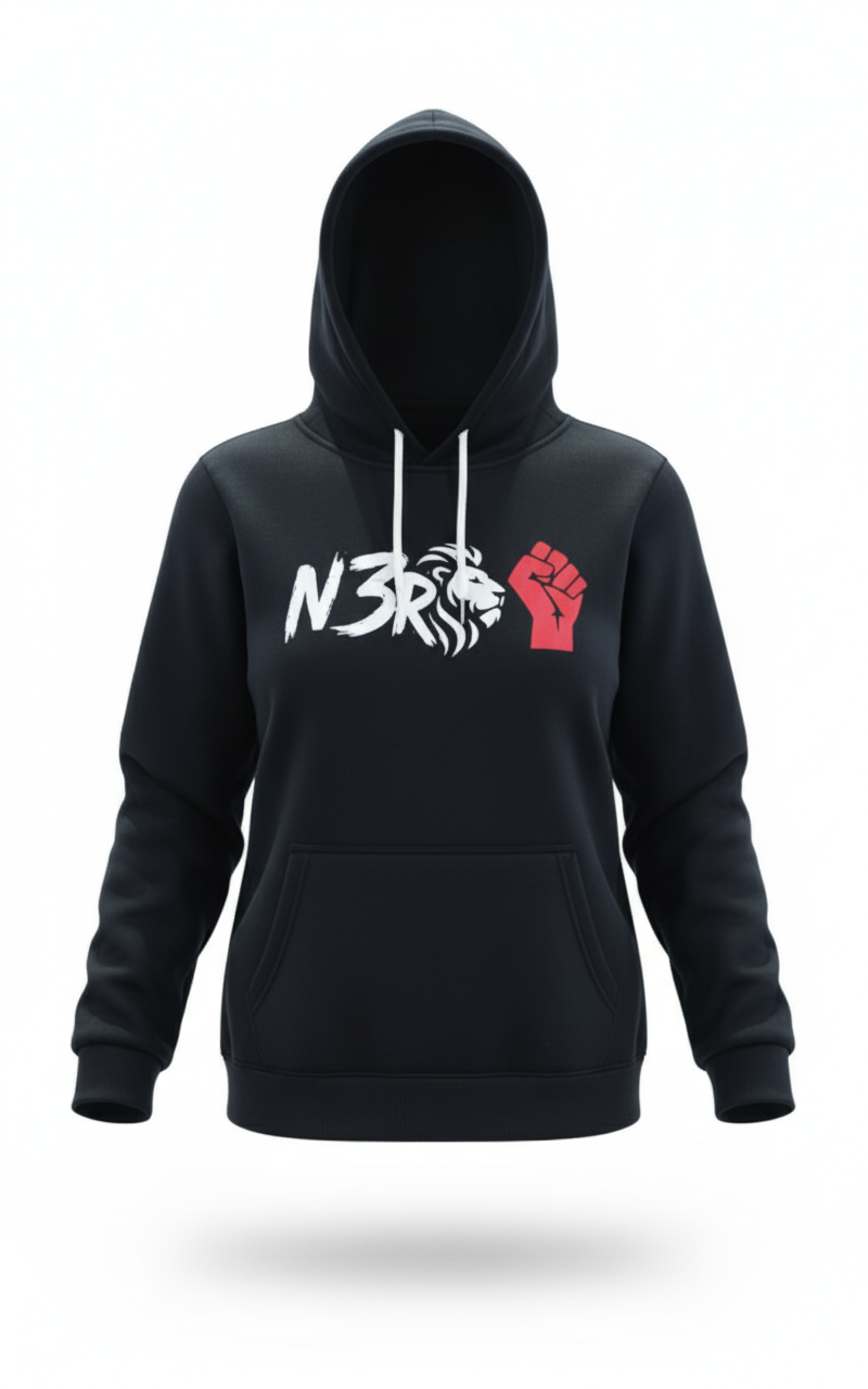 Felpa con cappuccio streetwear N3RO LION POWER -NERO