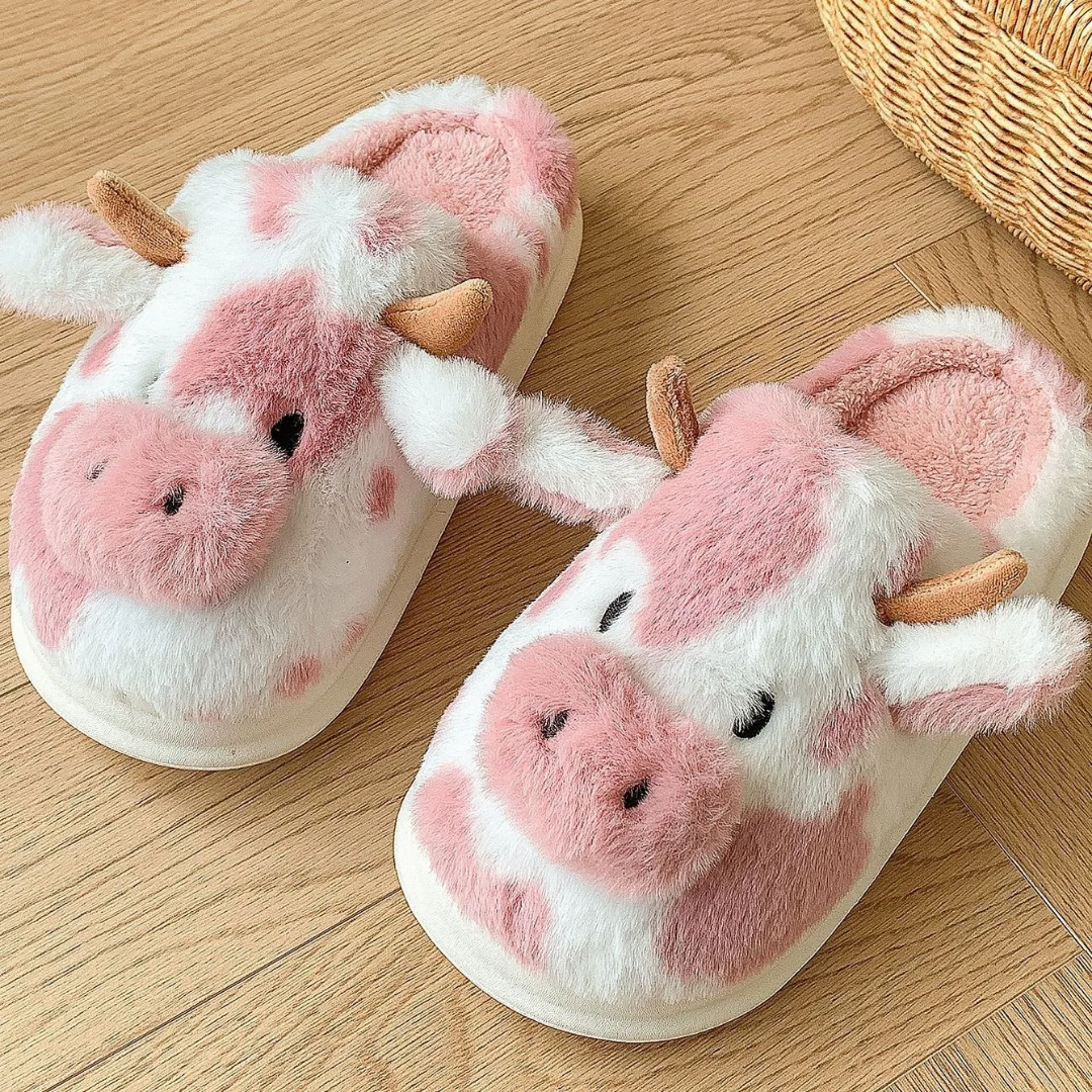 Pantofole Mucca in Peluche Ultra Morbide – Calde, Comode