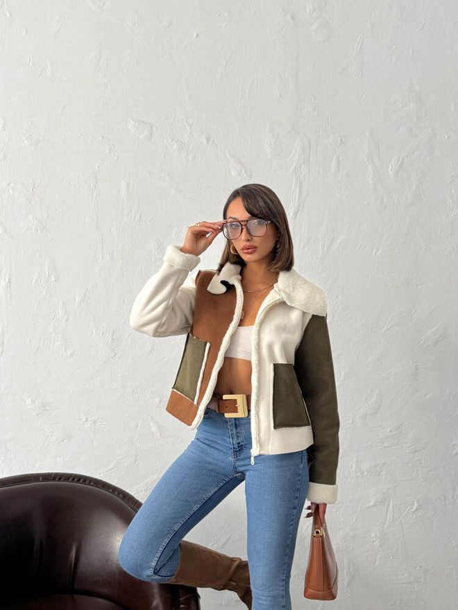 Giacca Donna Color Block con Interno in Pelliccia