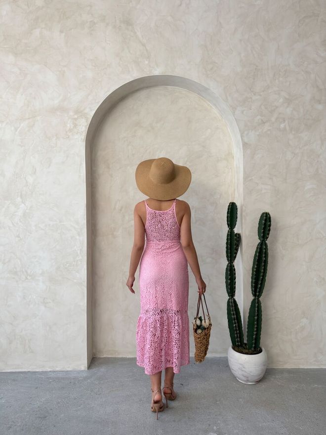 Abito Midi in Pizzo Rosa Dolce Estate