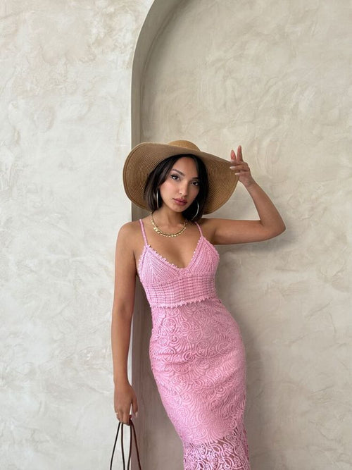 Abito Midi in Pizzo Rosa Dolce Estate