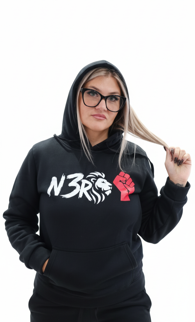 Felpa con cappuccio streetwear Donna N3RA  LION POWER -NERO