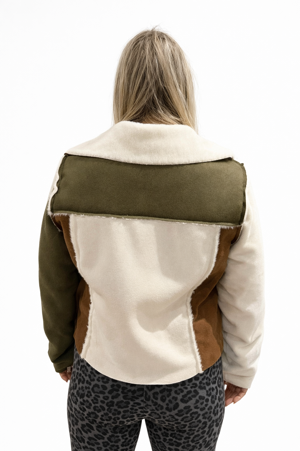 Giacca Donna Color Block con Interno in Pelliccia