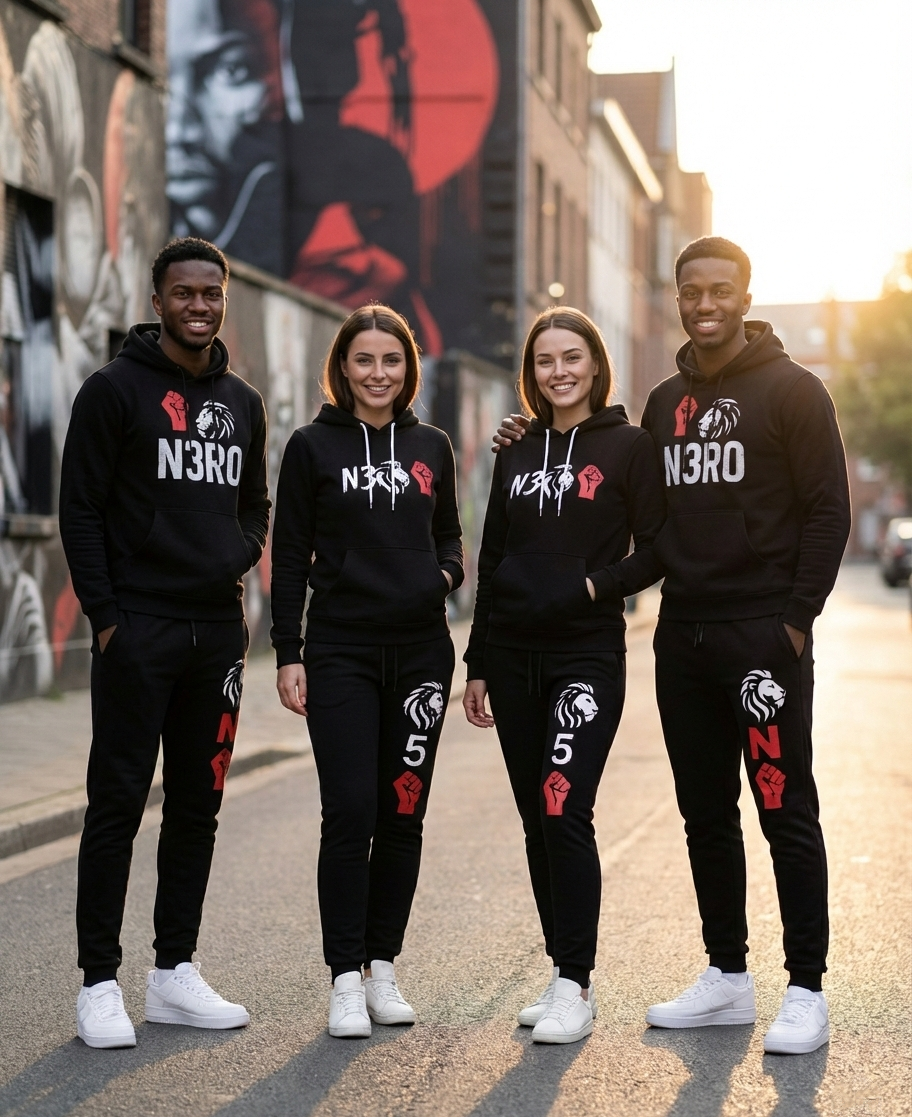 Tuta streetwear nera uomo N3RO – completa sportiva con logo leone