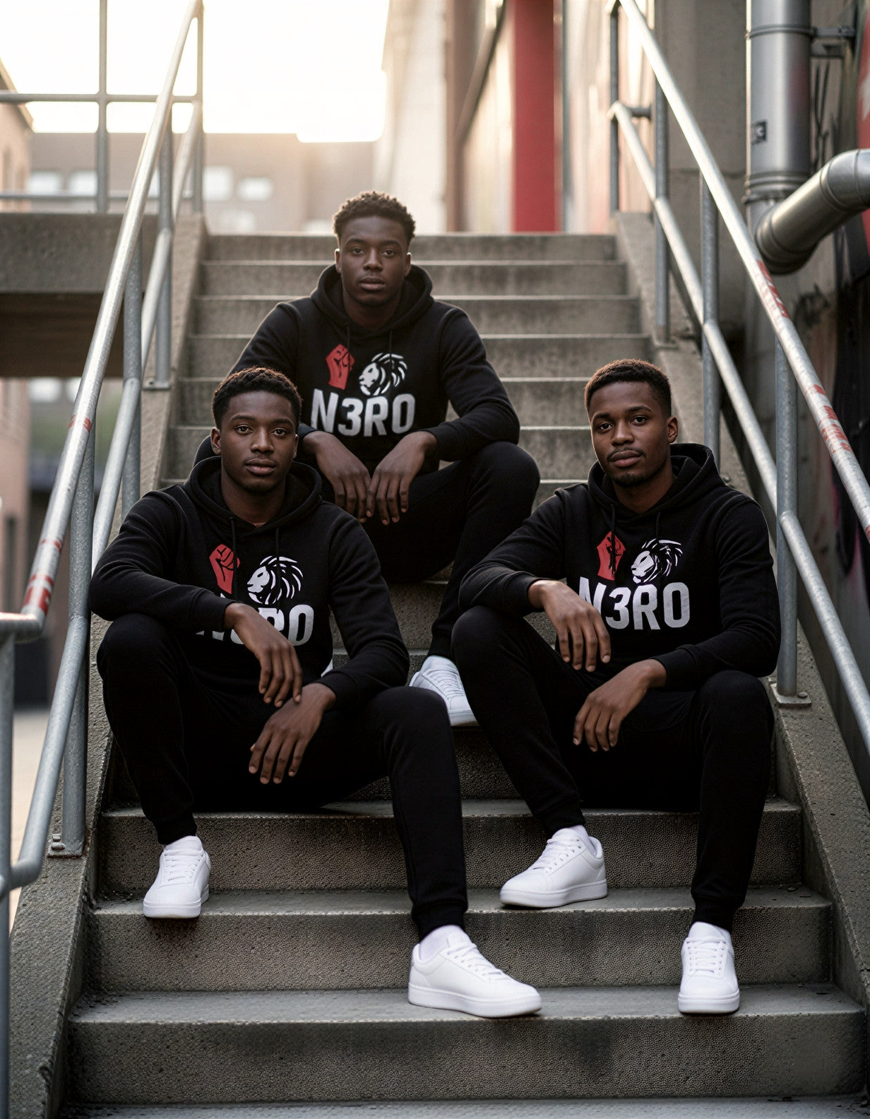Tuta streetwear nera uomo N3RO – completa sportiva con logo leone