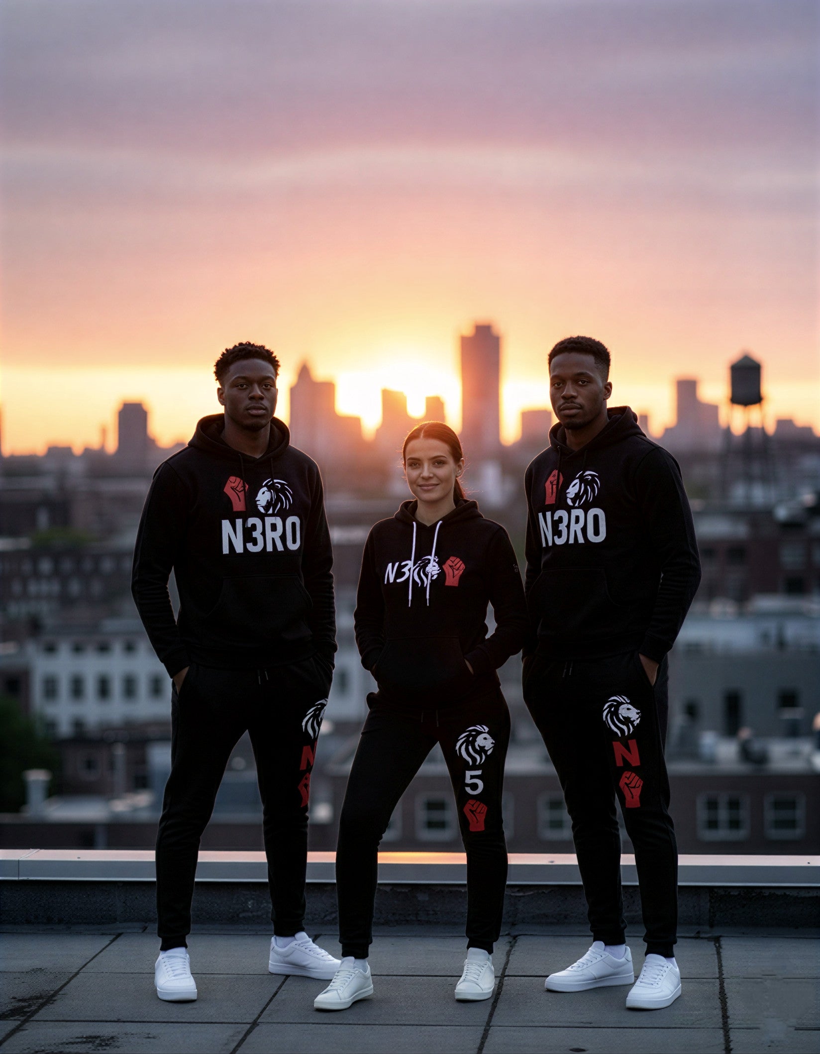 Tuta streetwear nera uomo N3RO – completa sportiva con logo leone