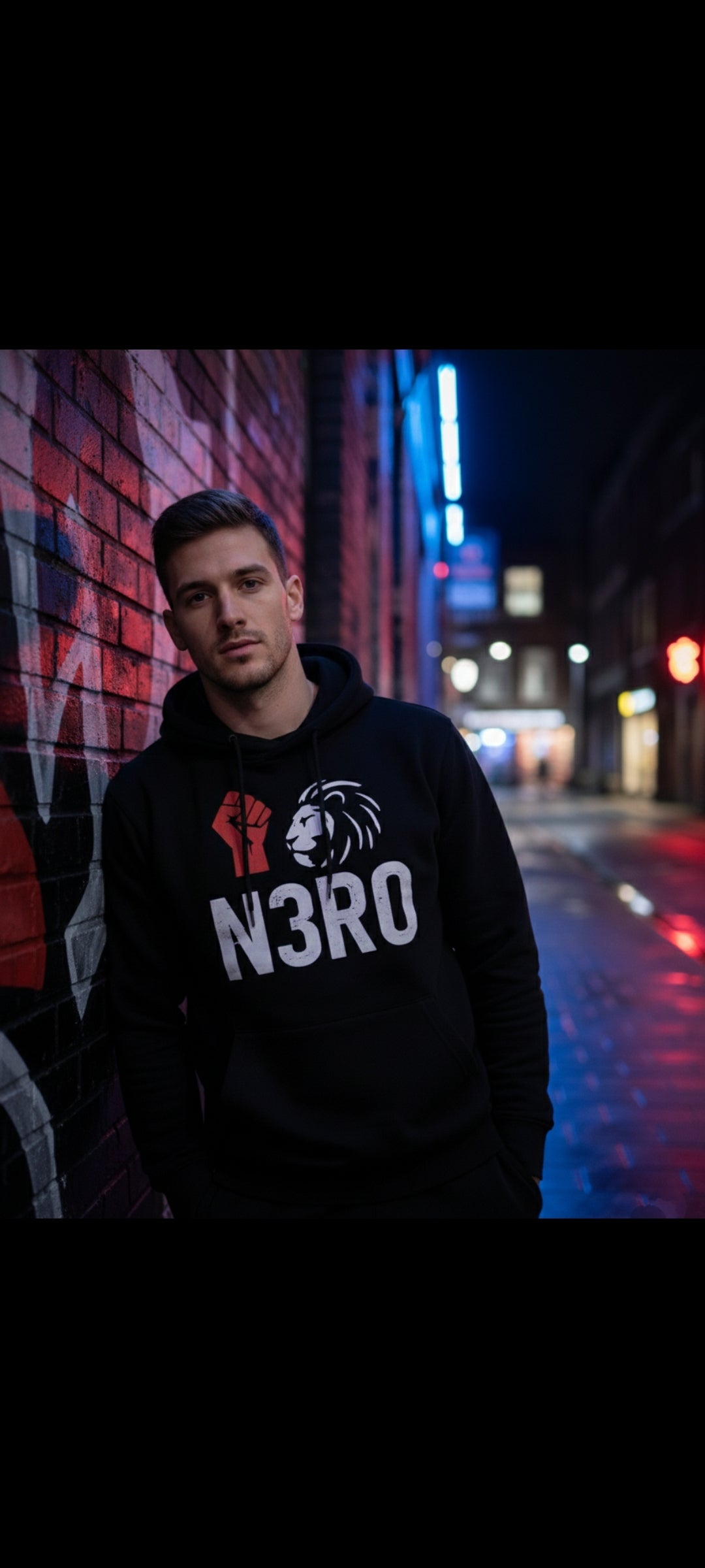 Felpa streetwear nero uomo N3RO – Lion Power