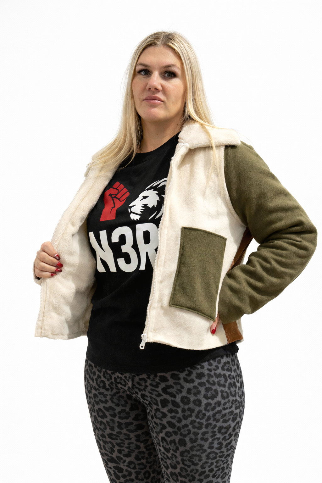 Giacca Donna Color Block con Interno in Pelliccia