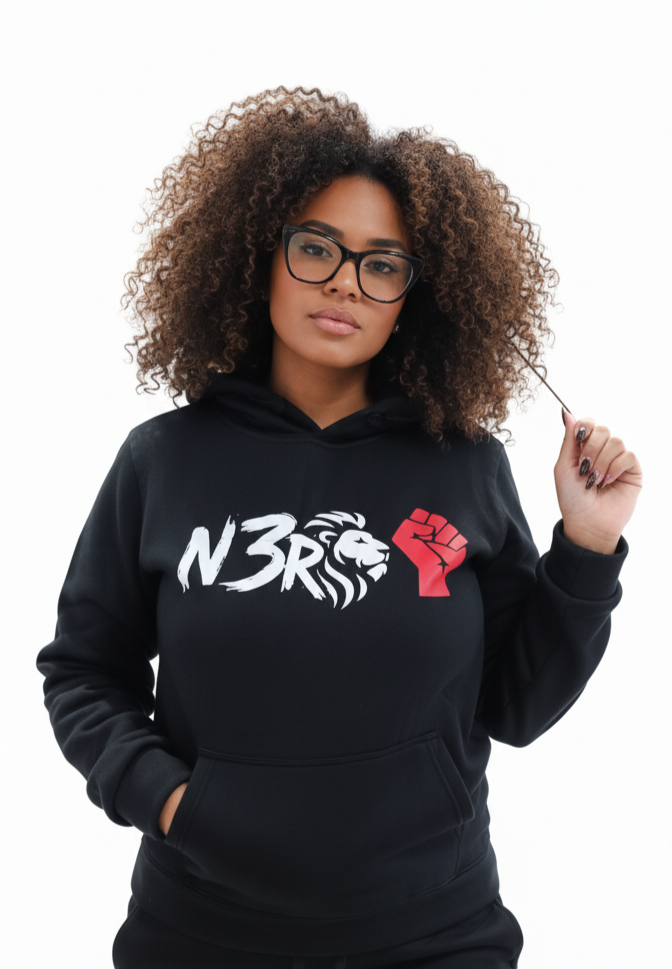 Felpa con cappuccio streetwear N3RO LION POWER -NERO