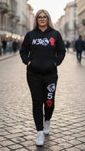 Tuta streetwear nera Donna N3RO – completa sportiva con logo leone