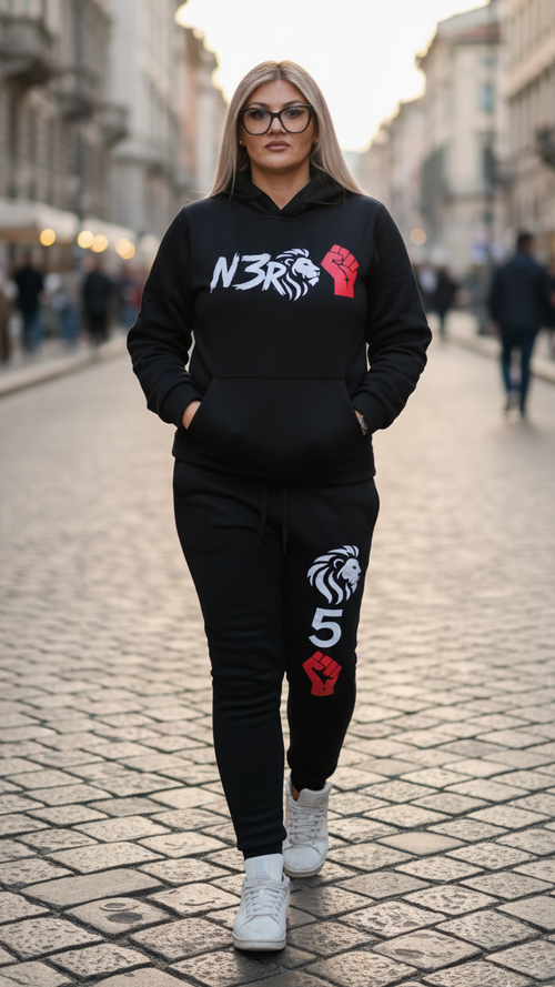 Felpa con cappuccio streetwear N3RO LION POWER -NERO